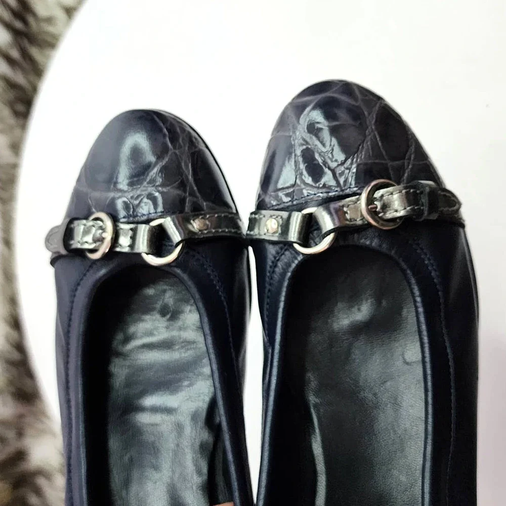 AGL Monika Cap Toe Ballet Flat in Carbon Night Coal Navy Croc Embossed Flats